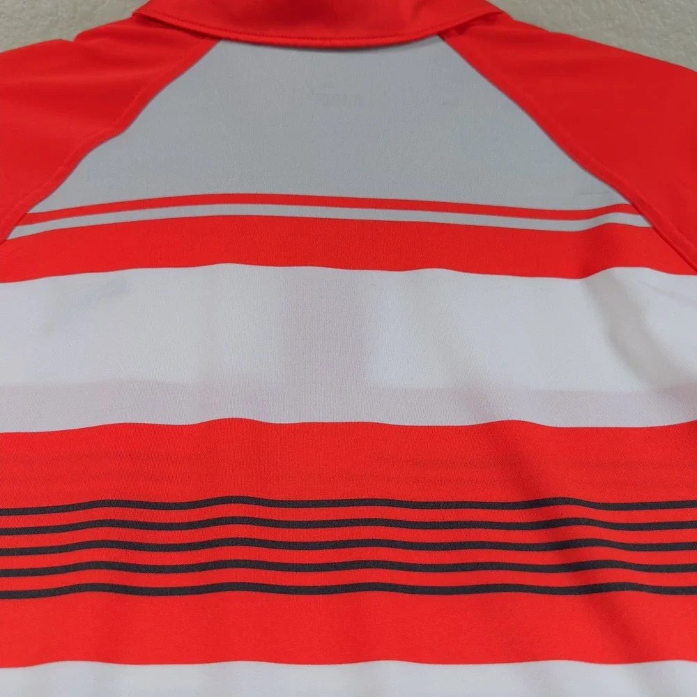 PUMA Polo Shirt Men M Golf Red Striped Short Sleeve Performance Athletic